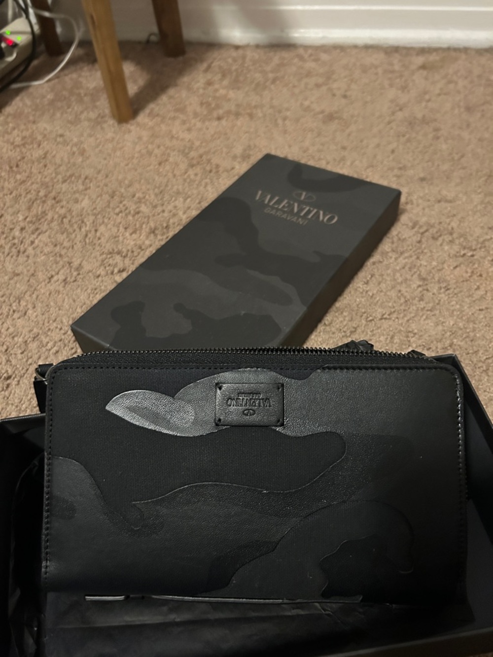 Valentino Garavani Black Camouflage Zip Wallet